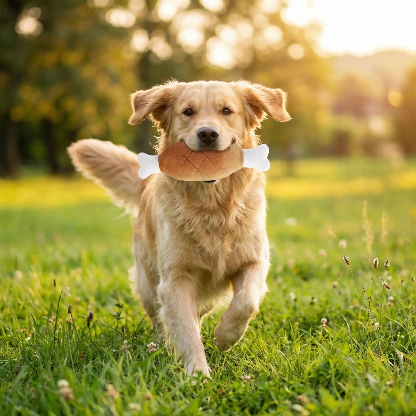 Chien jouant avec peluche poulet - BeautifulMeat