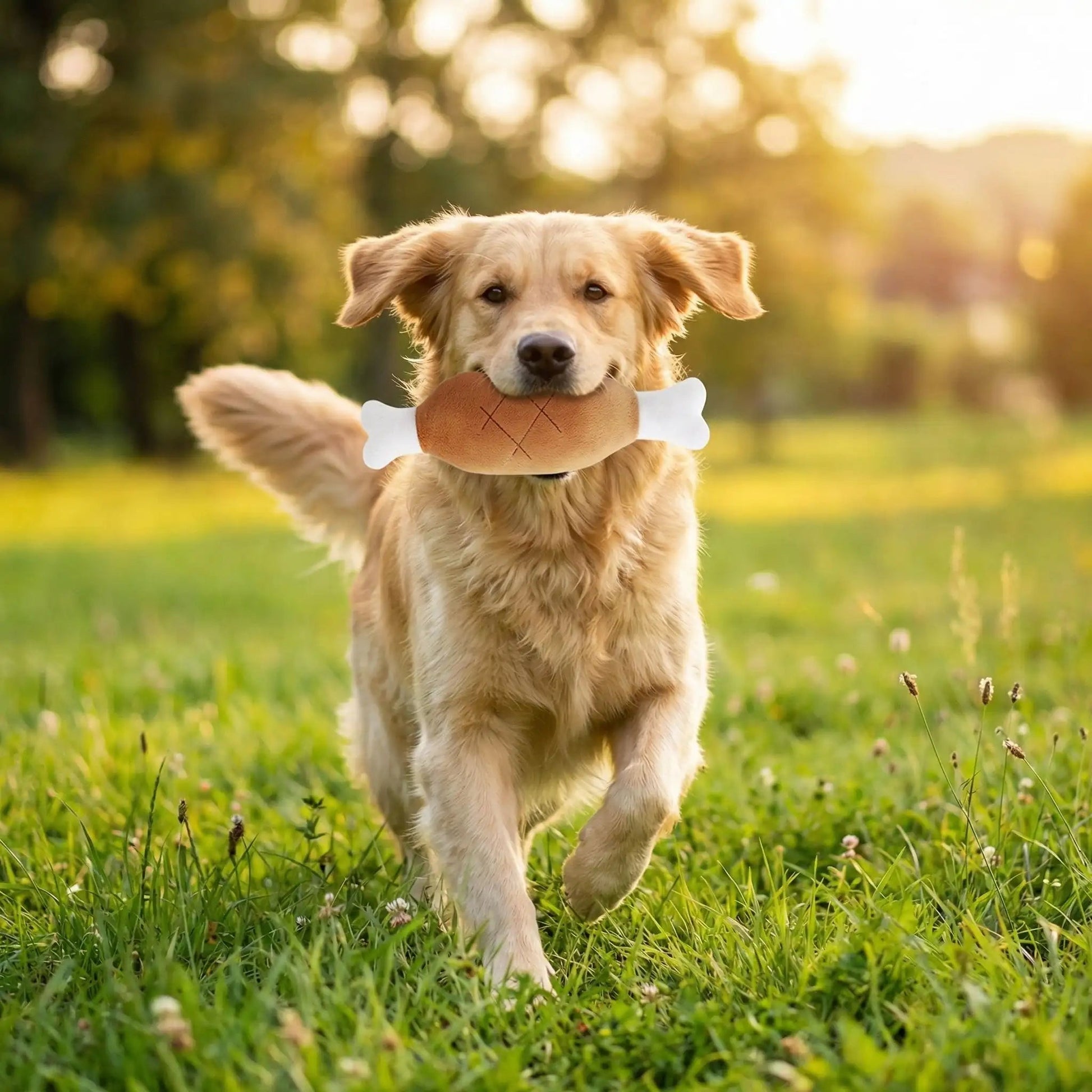 Chien jouant avec peluche poulet - BeautifulMeat