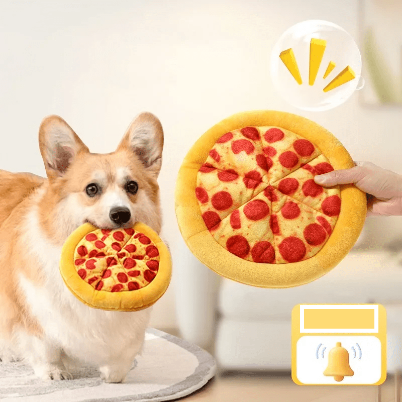Petit chien avec peluche pizza - PerroniPizza
